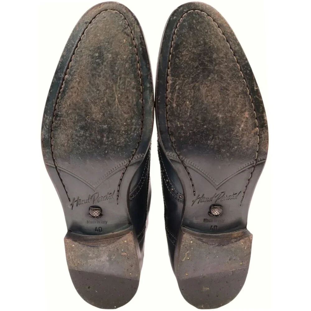 Navyboot Italy Navy Blue Leather Wingtip Chukka Boots Men 7 Dress Shoes Ankle 40